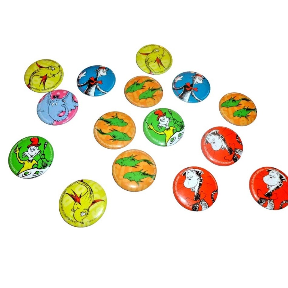 Dr Seuss Cat in the Hat Green Eggs and Ham 14pc Button Pin Set 2010 1.25 Inch